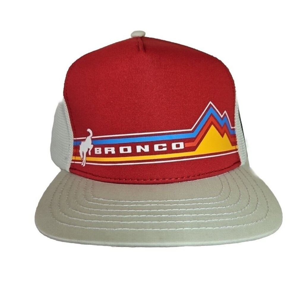 Ford Bronco Trucker Hat Retro Graphics 5 Panel Officially Licensed Red Buckaroo
